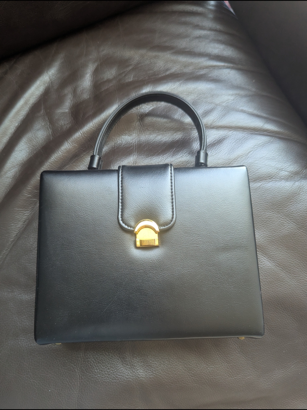 Classic Black Top-Handle Women's Bag with Gold Accent